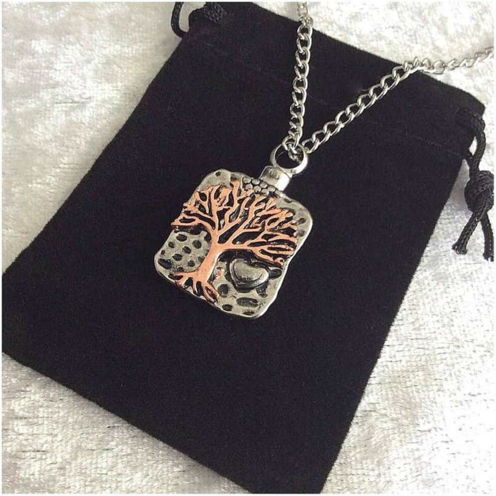 "Sculptured Tree Of Life" Cremation Urn Necklace